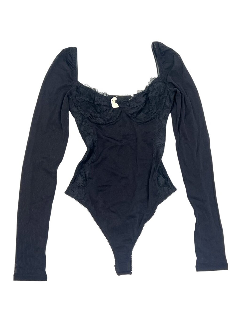 Intimately Free People Suddenly Fine Lace Long Sleeve Bodysuit Black New NWOT Sm